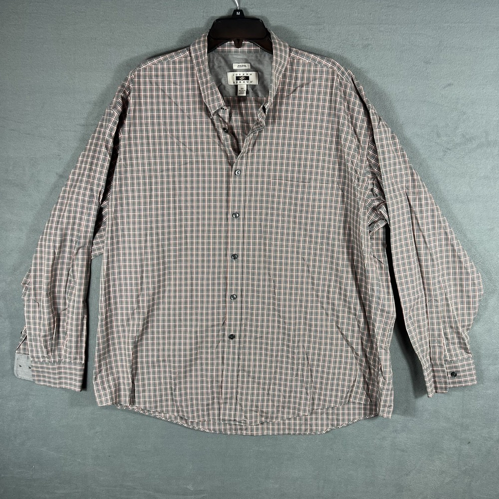 Joseph Abboud Men's‎ 2X Big & Tall Gray Red Plaid Non-Iron Classic Fit Shirt
